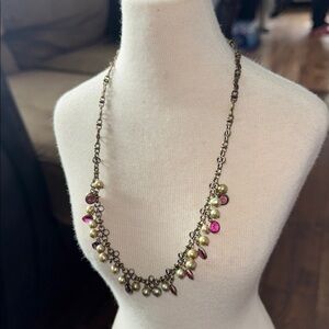 LIZ PALACIOS Elegant Pearl and Pink Gem Necklace